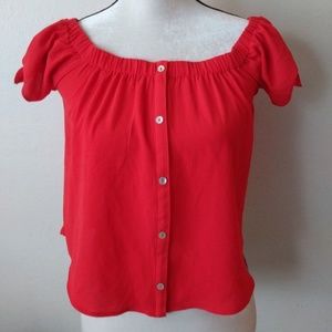 Abound Off the Shoulder Bow Red Button Down Crop
